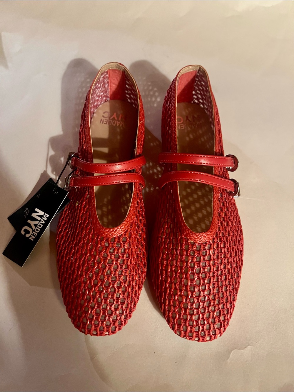 NWT Madden NYC Red Mary Jane Woven Flats Size 10
